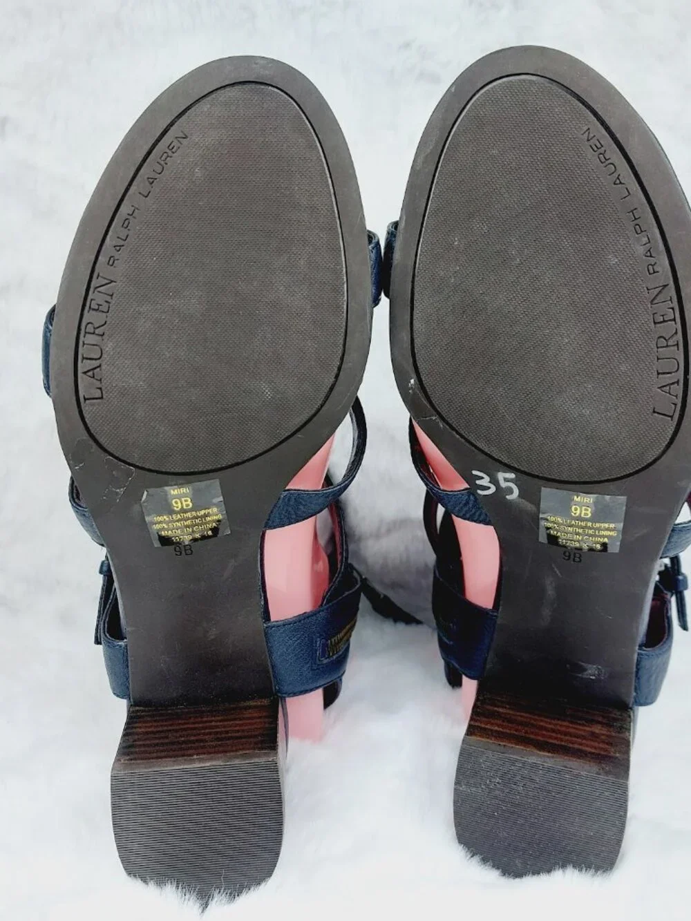 Lauren Ralph Lauren Women's Navy Triple Buckle Heeled Gladiator Sandal Size 9B